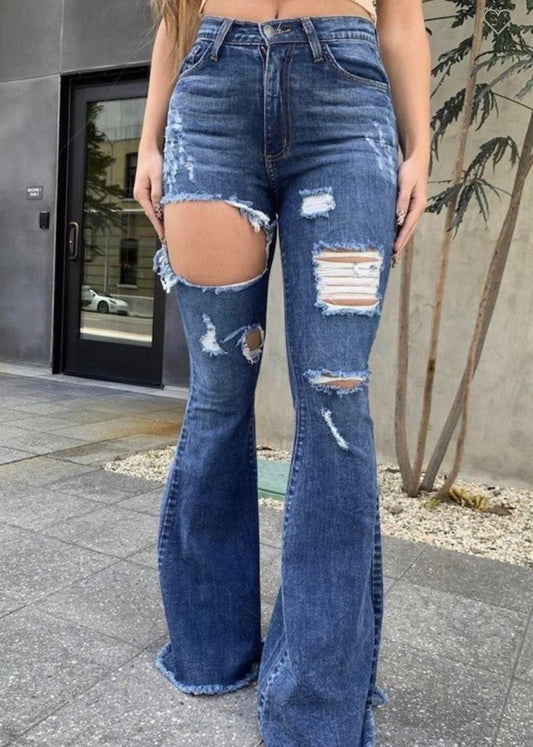 Distressed flare jeans