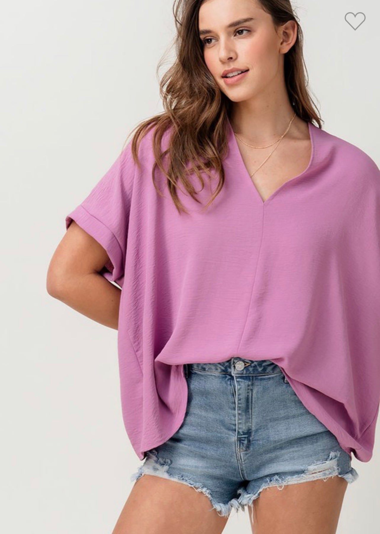 Oversized Vneck Folded Short Sleeve